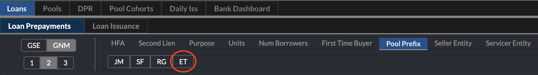 Selecting ET Loans by Pool Prefix