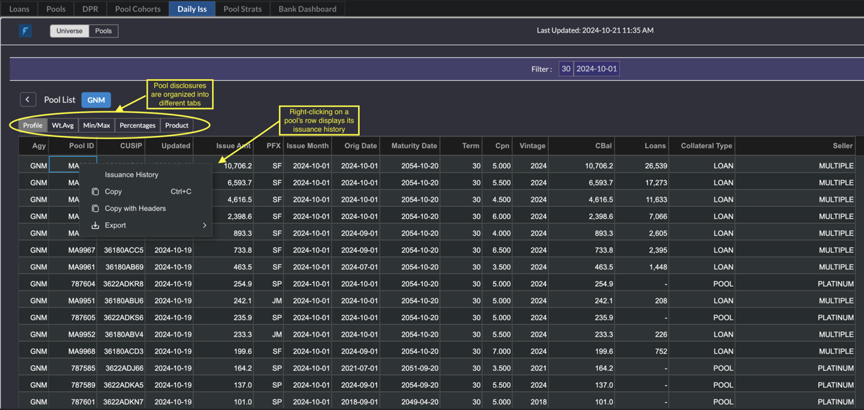 Pool Disclosure Categories